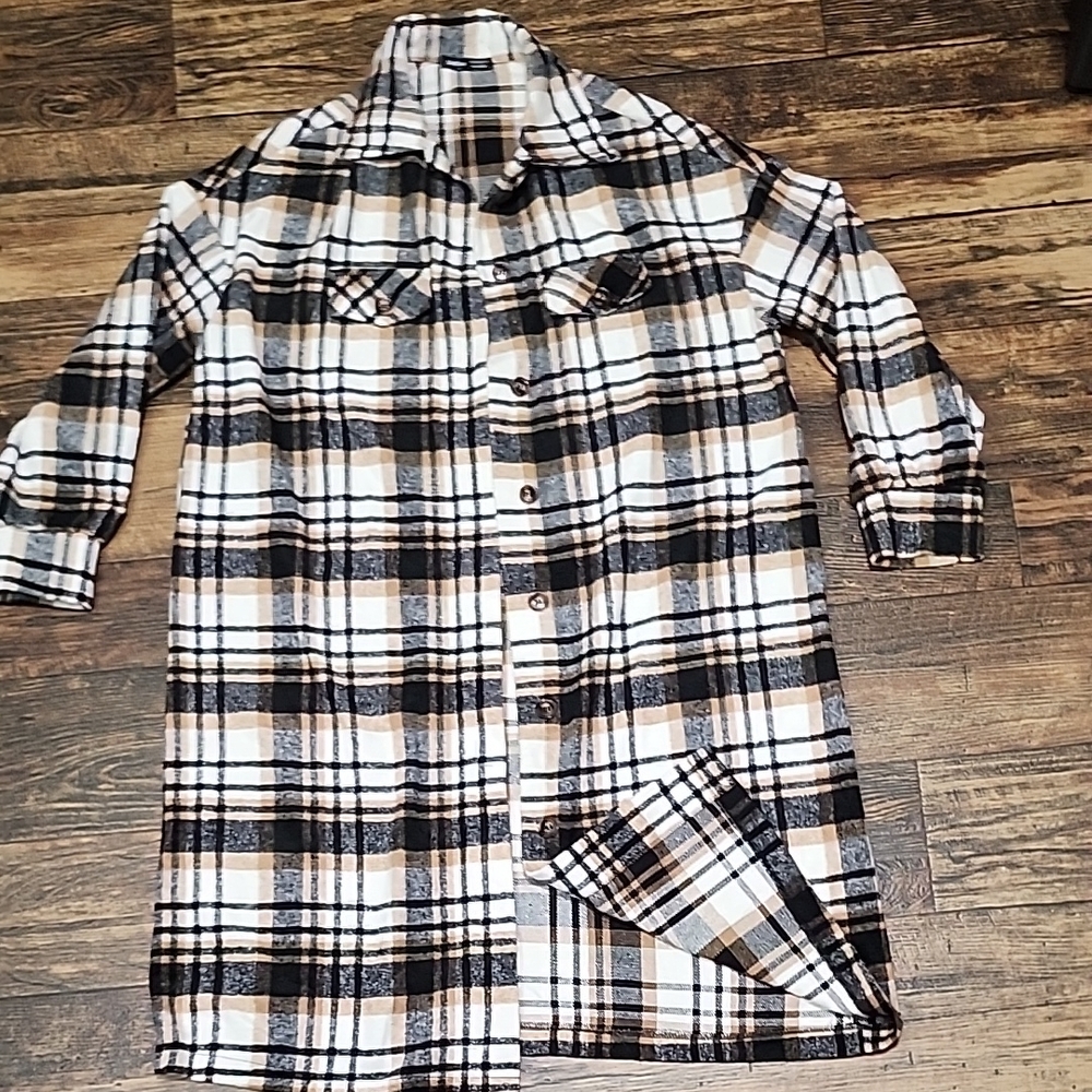 SHEIN Black and White Plaid Button Down Shirt